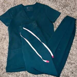 FIGS Scrub Set XXS/T Sumaiya Slim H Wasted Caribbean Blue Teal Jogger Casma Top